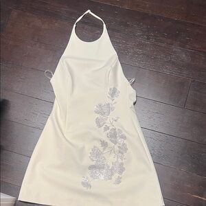 Zara Ivory Dress with Silver Floral Crystal Applique